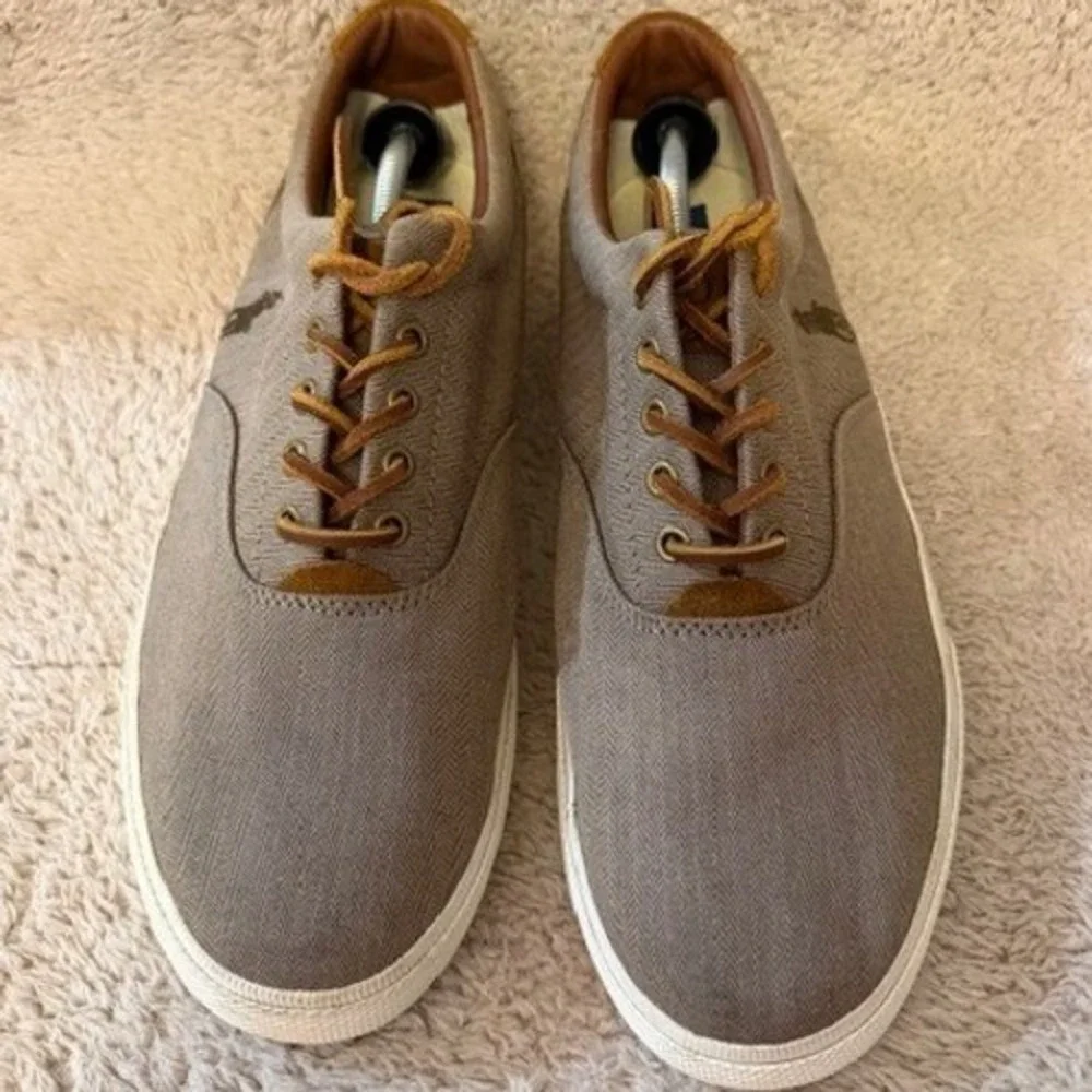 Polo Ralph Lauren Vaughn Mens Brown Herringbone Chambray Shoes Sneakers Size 13D